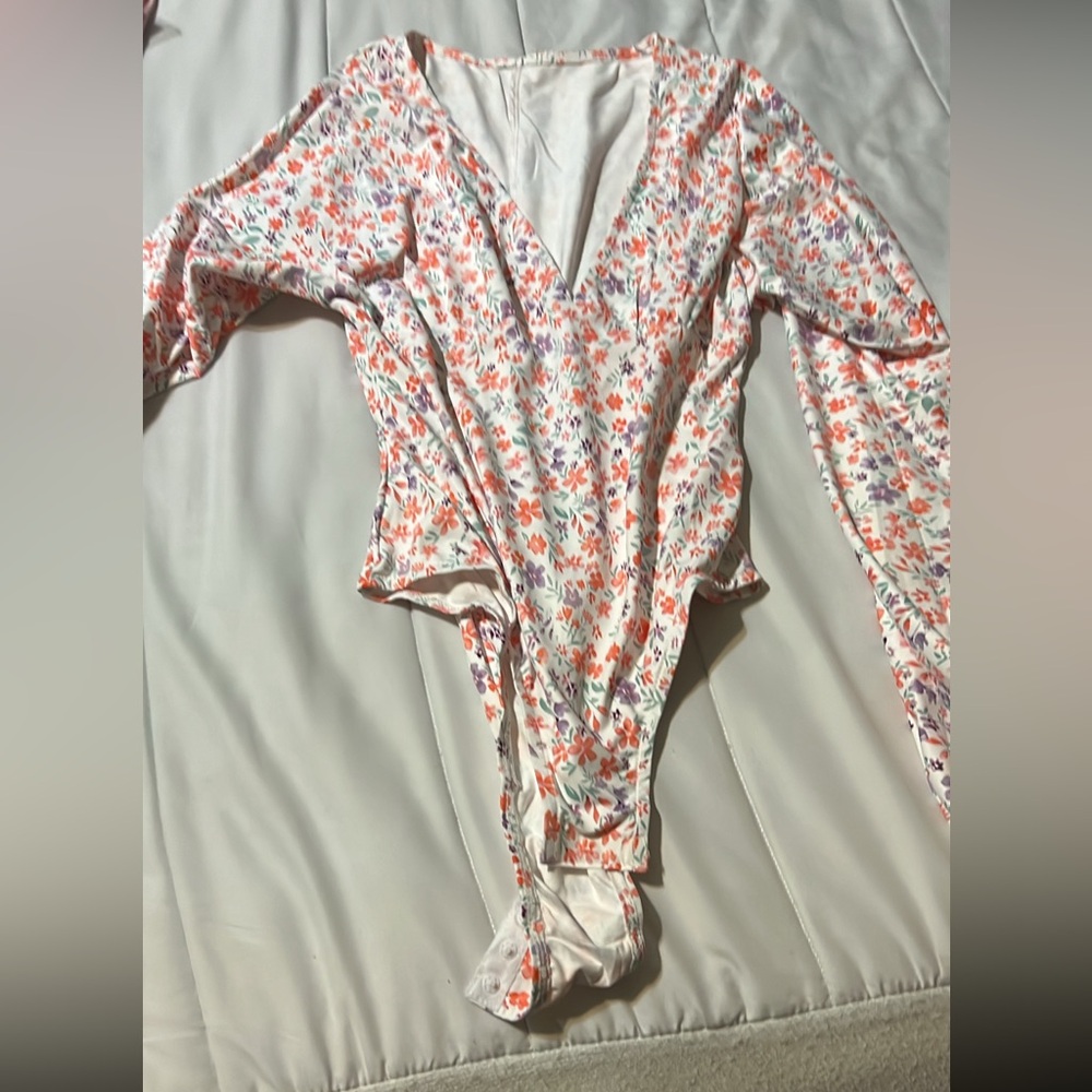 Floral v cut body suit